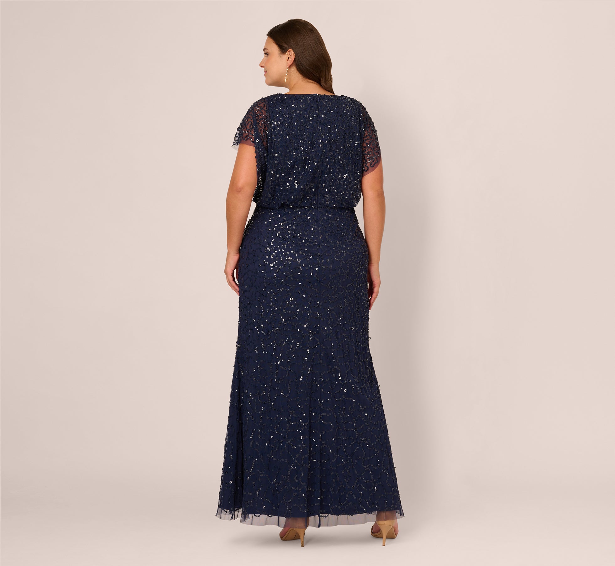 Plus Size Multicolor Floral Beaded Mermaid Gown With Dolman Sleeves In Midnight Multi、mySite、solidvoid