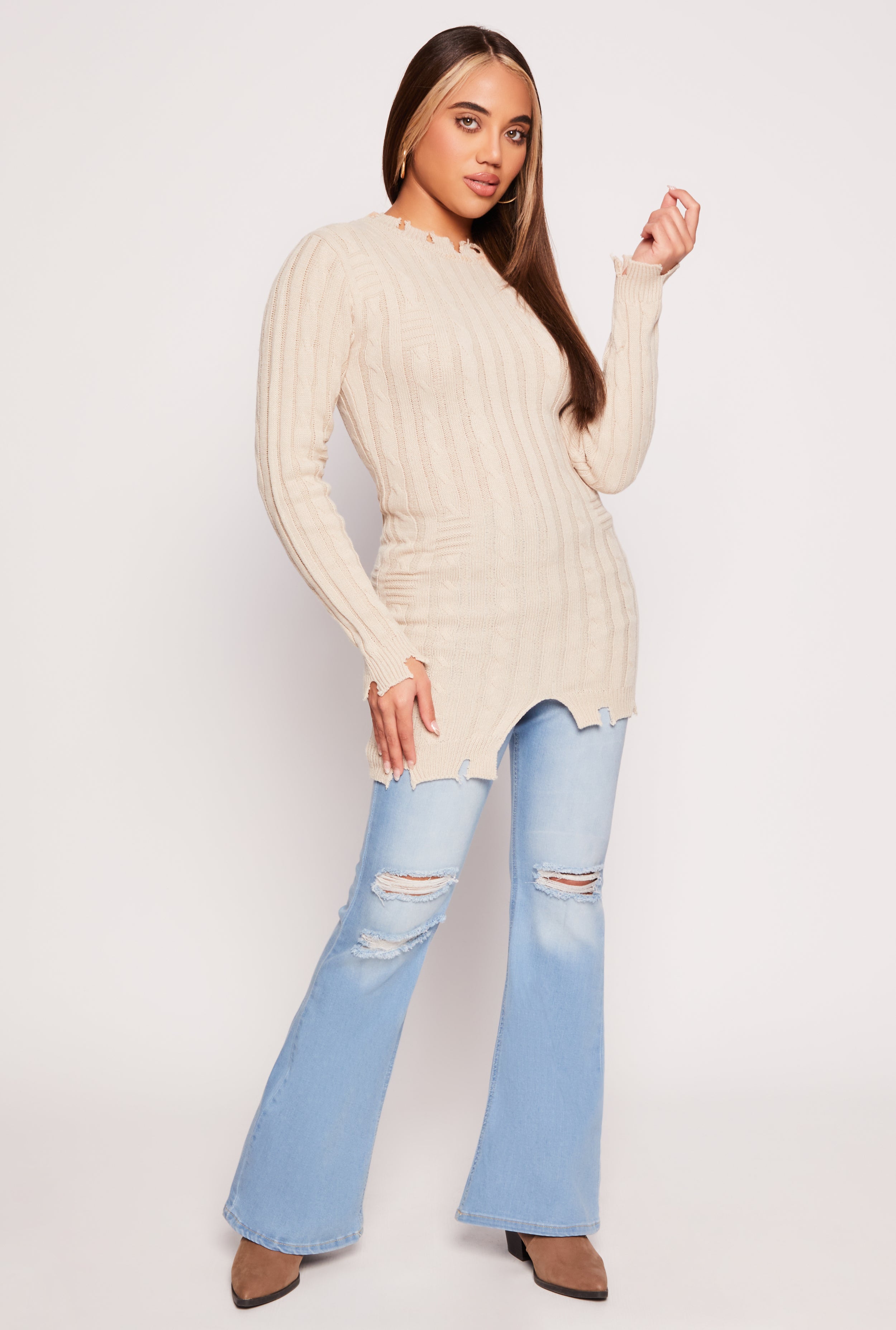 Distressed Hem Mini Sweater Dress、mySite、camillekostekn