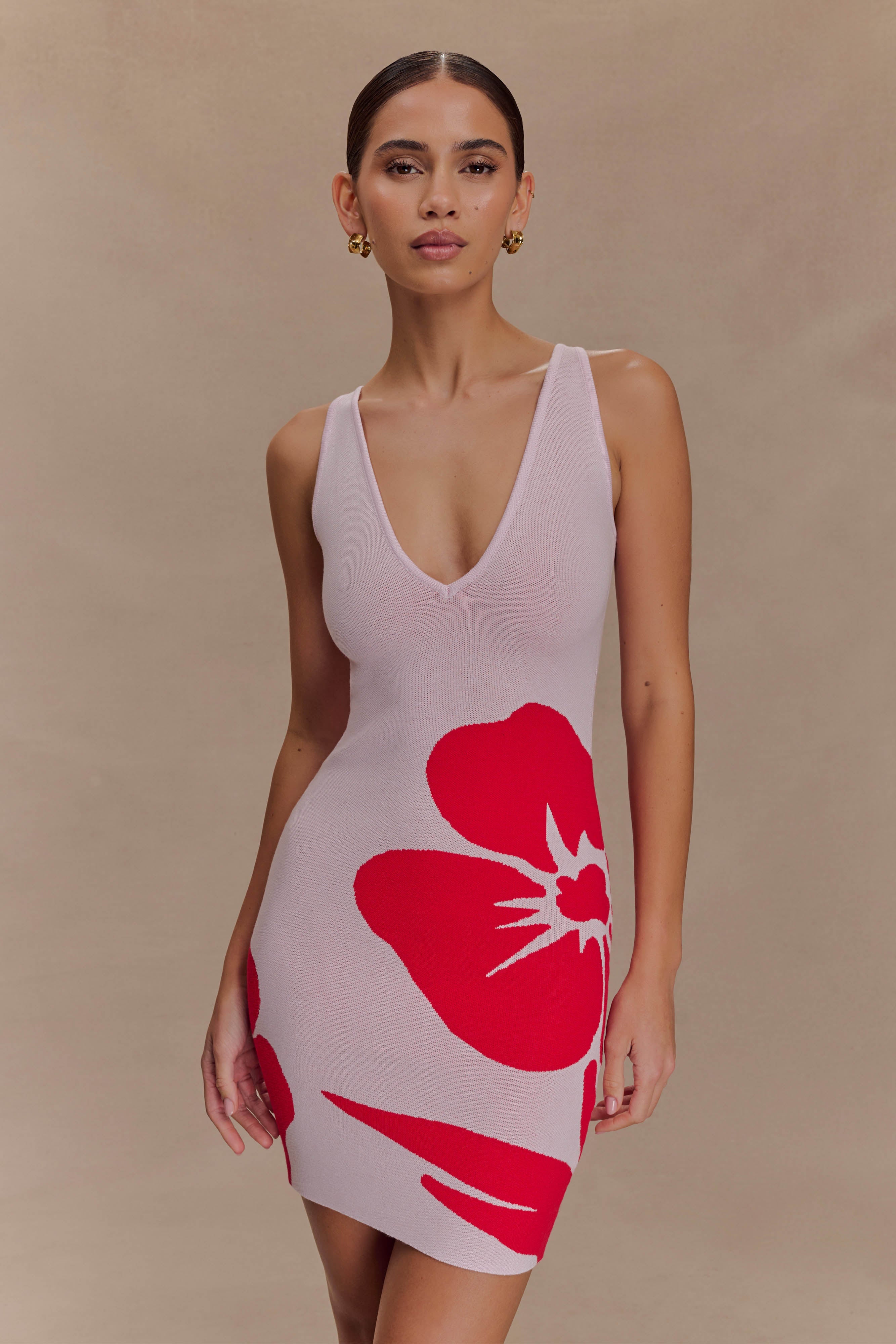 Dorothy Knit Print Mini Dress - Red Deco Fleur Print、mySite、solidvoid