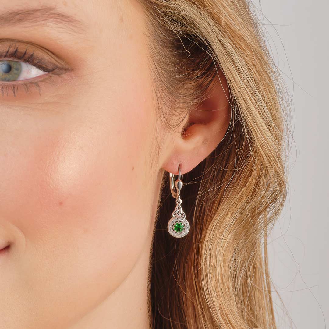  Cluster Green Cz Trinity Knot Drop Earrings