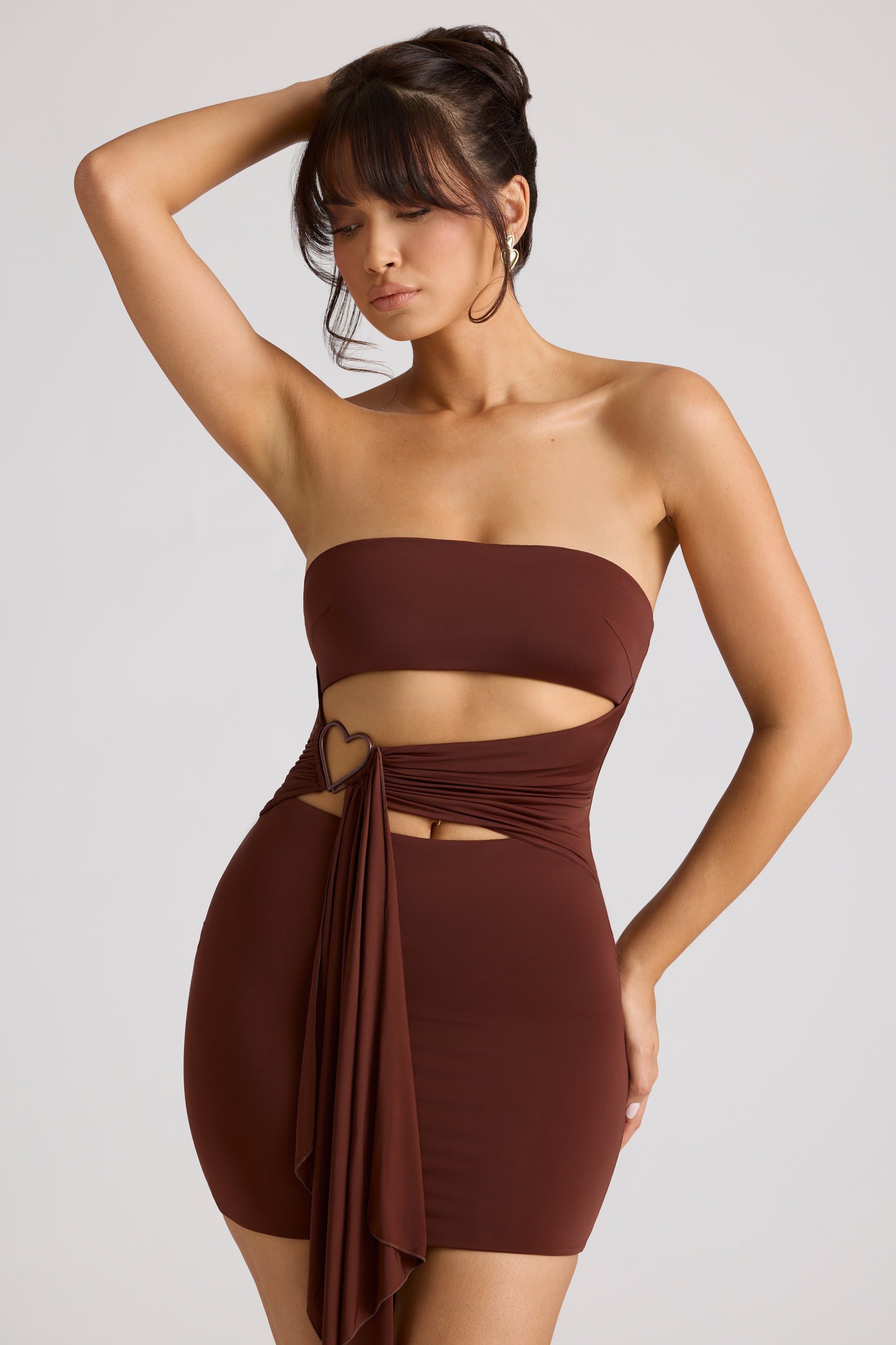 Bandeau Mini Dress in Chocolate Brown、mySite、solidvoid