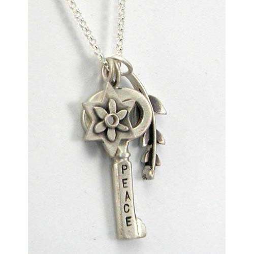 Emily Rosenfeld Shalom/Peace Key Charm Necklace with Star of David and Leaf、mySite、topwebapps