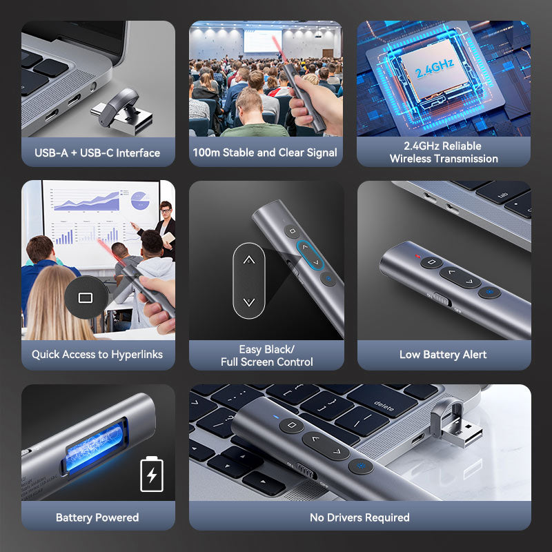 Vention Wireless PowerPoint Presentation Clicker with Red Laser Pointer �� Gray、mySite、fannypackpong