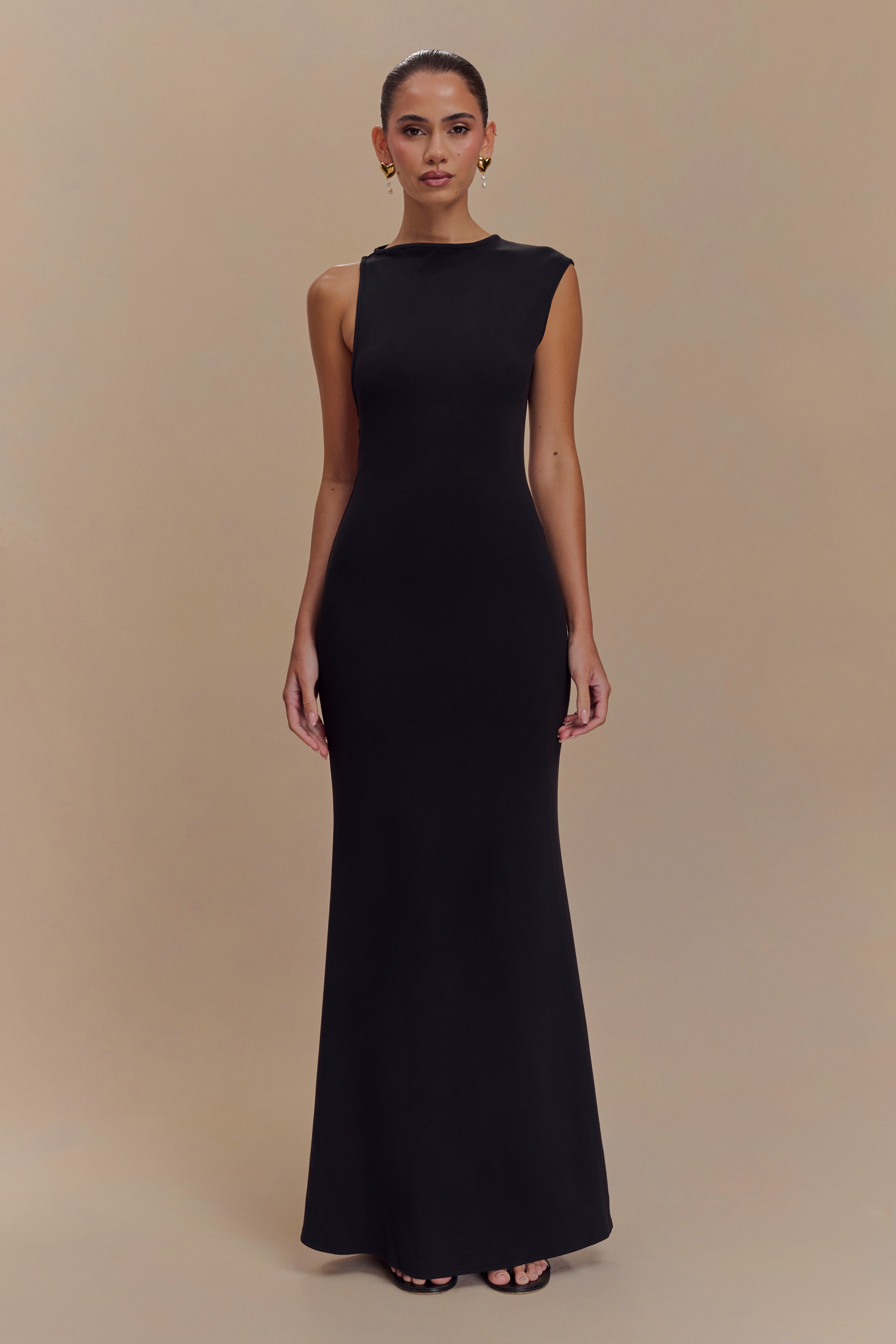 Katerina Scuba Jersey Cut Out Maxi Dress - Black、mySite、solidvoid