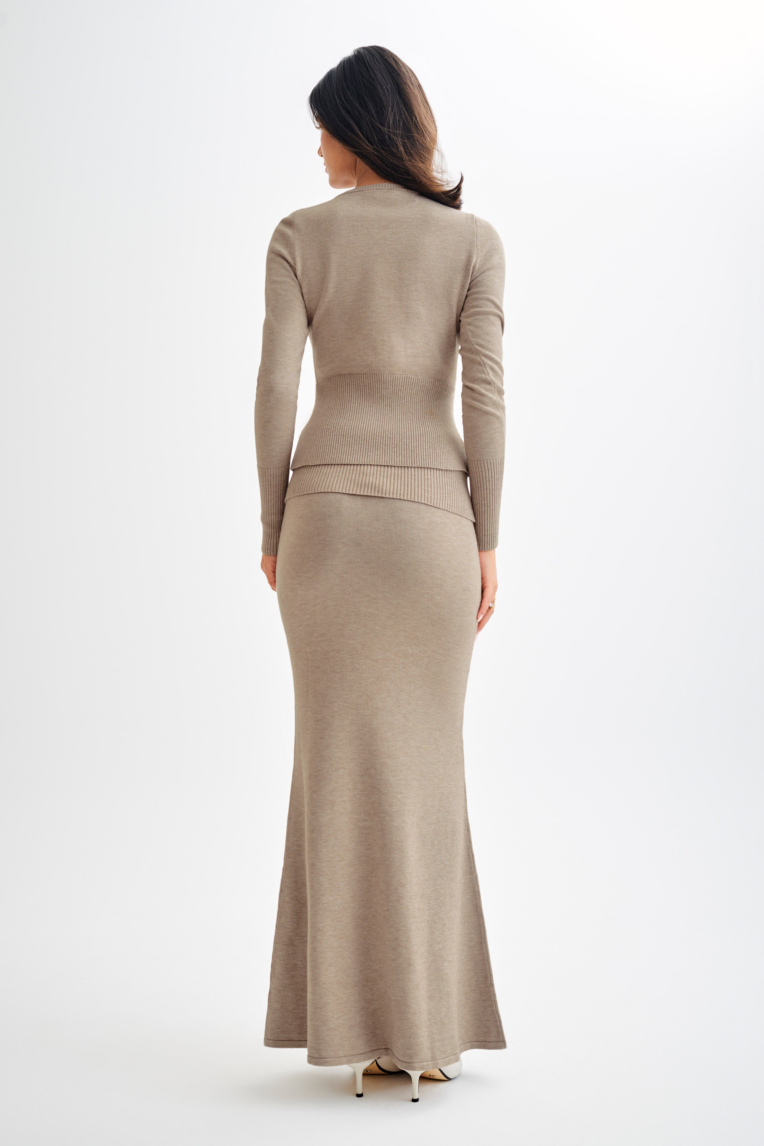 Karlie Knit Maxi Skirt With Ribbed Waist - Taupe Marle、mySite、solidvoid
