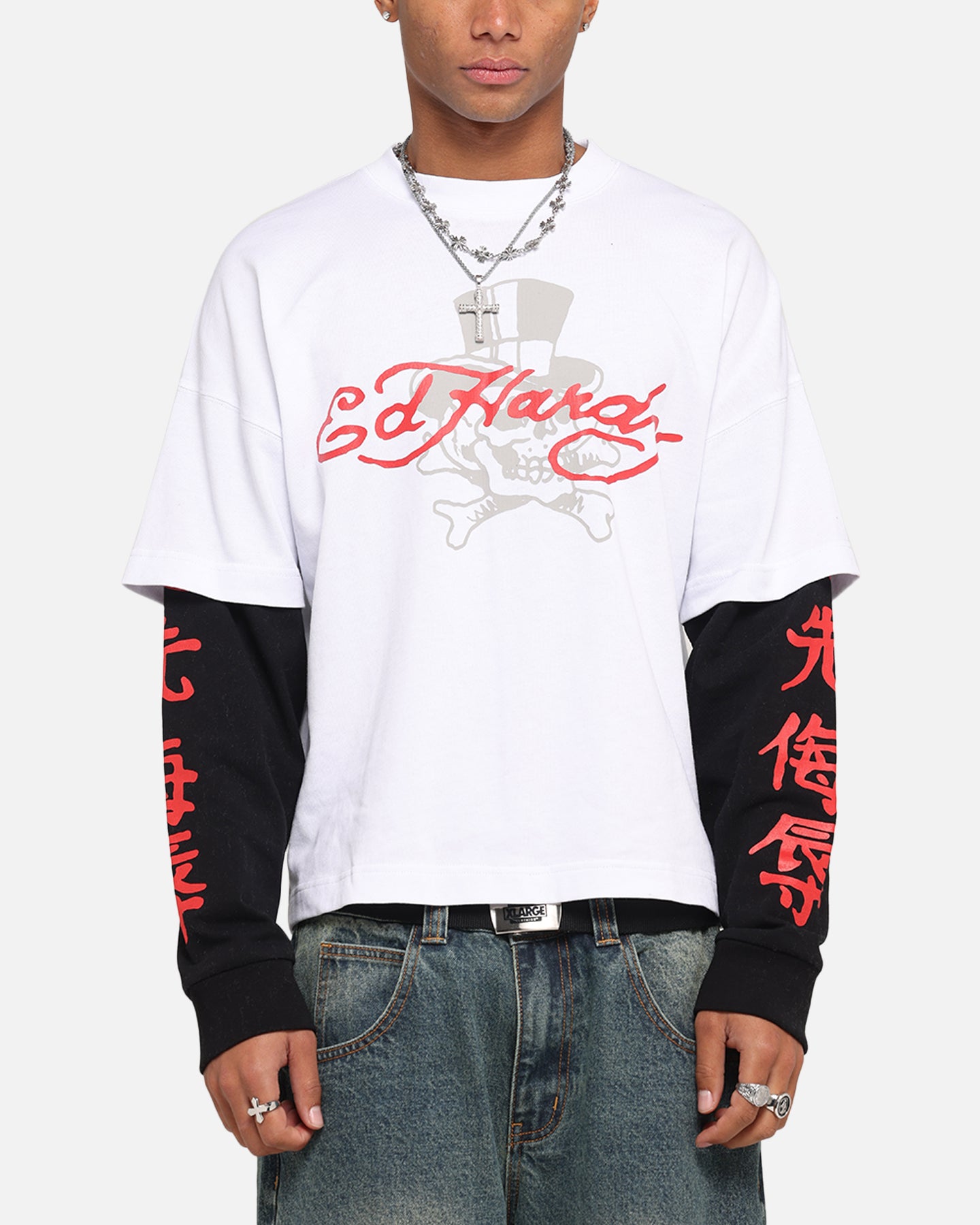 Ed Hardy Skull Layered Long Sleeve T-Shirt White、mySite、zt4zffjzw