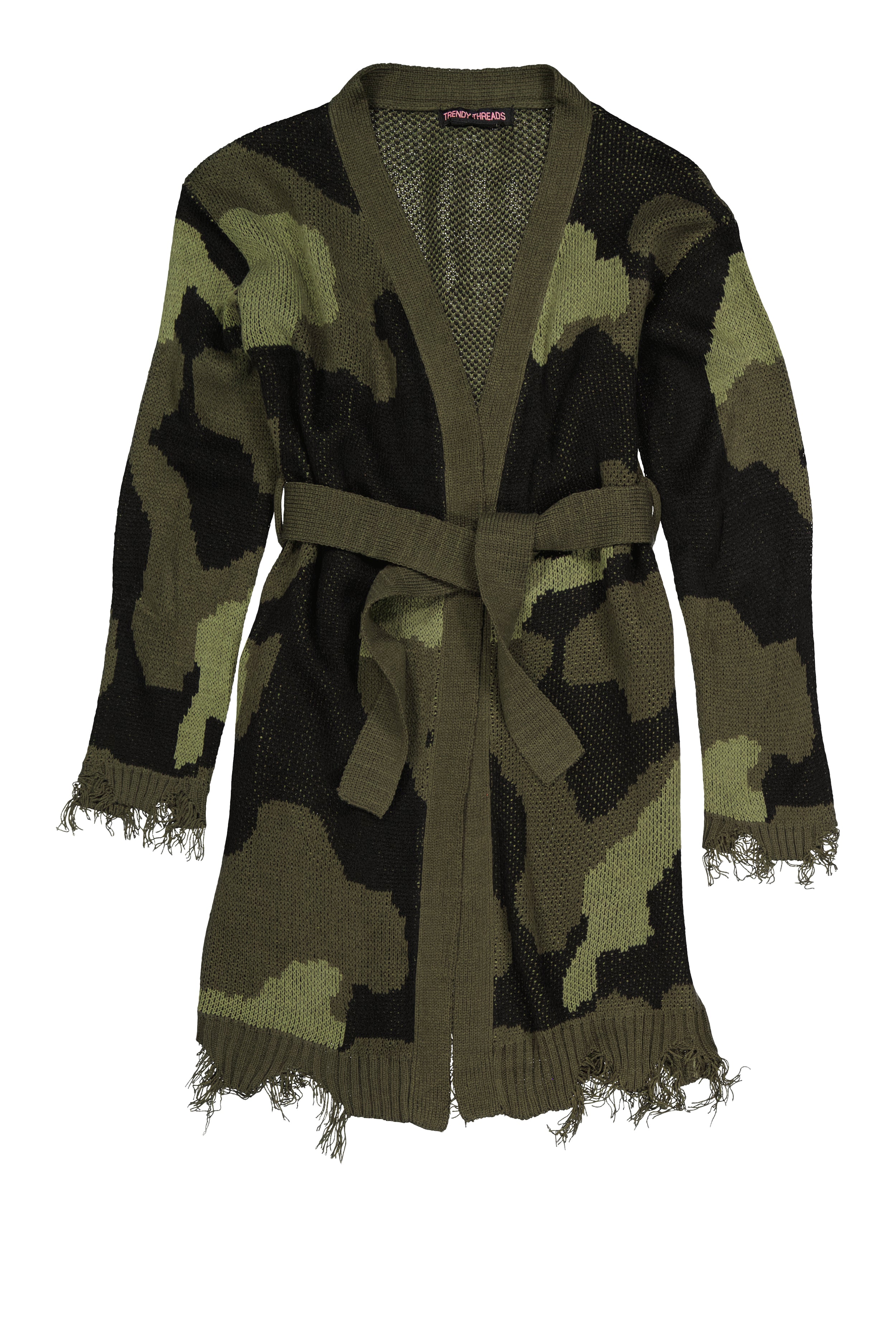 Girls Camo Tie Waist Belted Cardigan、mySite、camillekostekn