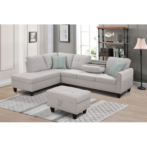 Alger 98" Wide Left Hand Facing Sofa & Chaise with Ottoman、、casual