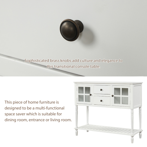 TREXM Sideboard Console Table with Bottom Shelf, Farmhouse Wood/Glass Buffet Storage Cabinet Living Room (Antique Navy)、、casual