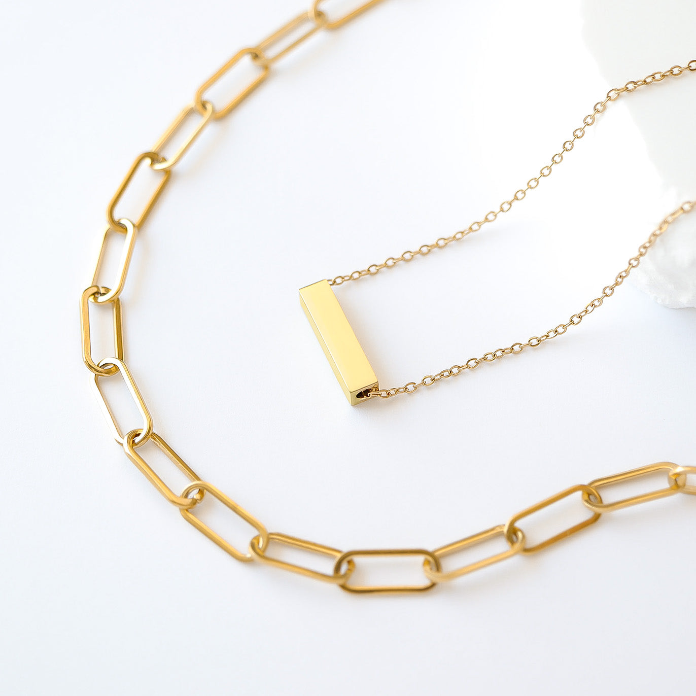 18K Gold PVD Stainless Steel Horizontal Mini Blank Bar Necklace / SBB0267、mySite、dreamappss