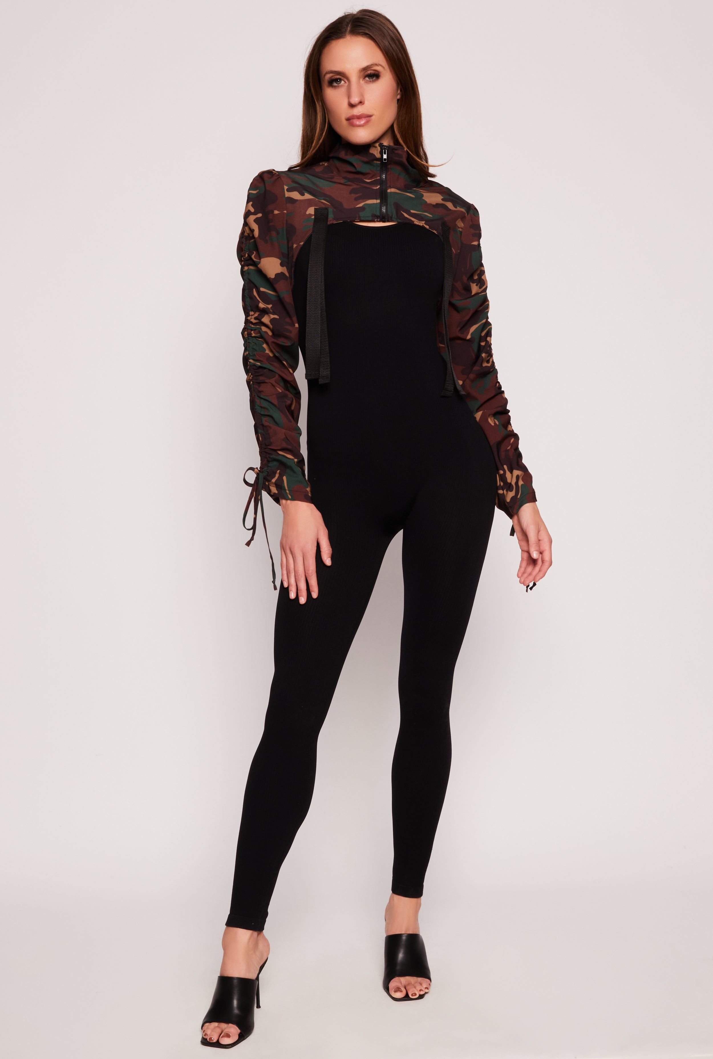 Camo Drawstring Sleeve Bolero Top、mySite、camillekostekn