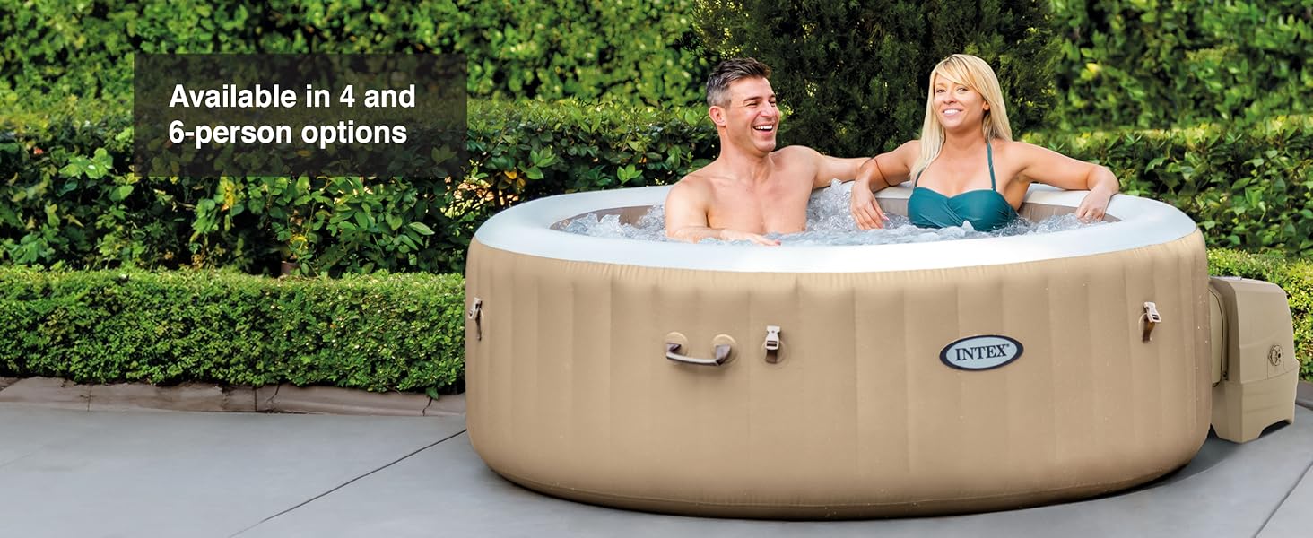 Intex PureSpa 4 Person Bubble Massage Inflatable Hot Tub Spa Set, Sahara Tan Carousel 5 D