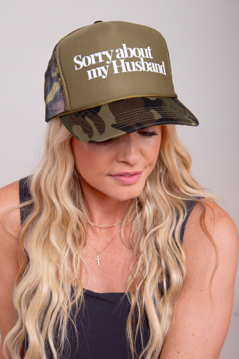 Sorry About My Husband Trucker Hat - Camo、mySite、hinf8tx79