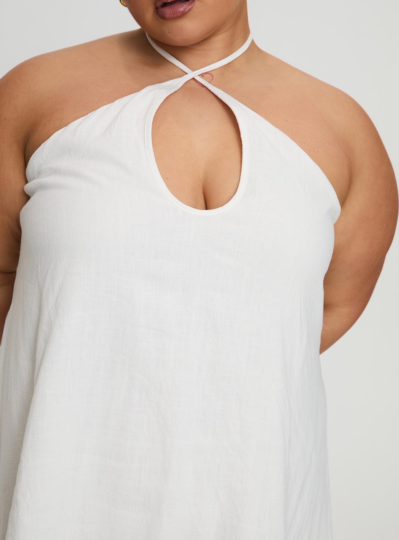 Thomasina Linen Halter Dress White Curve、mySite、solidvoid