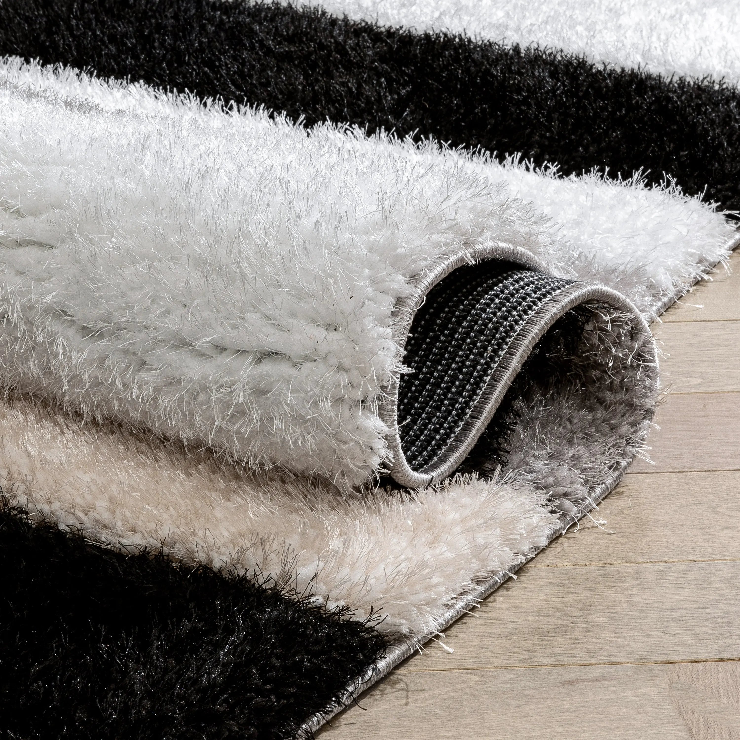 Chaska Geometric Squares Shag Ivory Black 7'10 x 9'10 3D Textured Rug、mySite、gigharbornorthrealestate