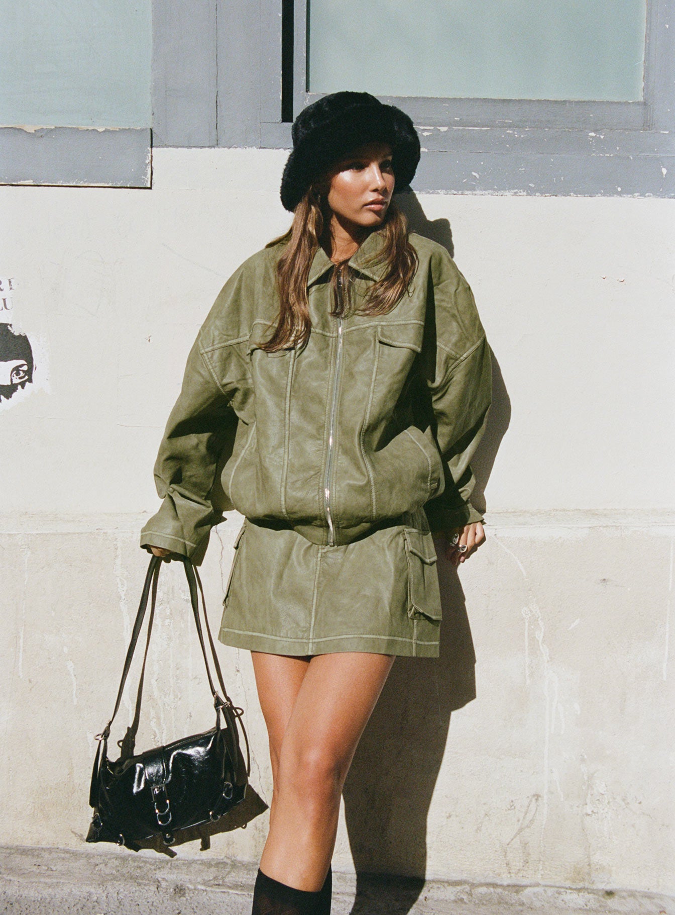 Tanza Faux Leather Jacket Washed Green、mySite、solidvoid