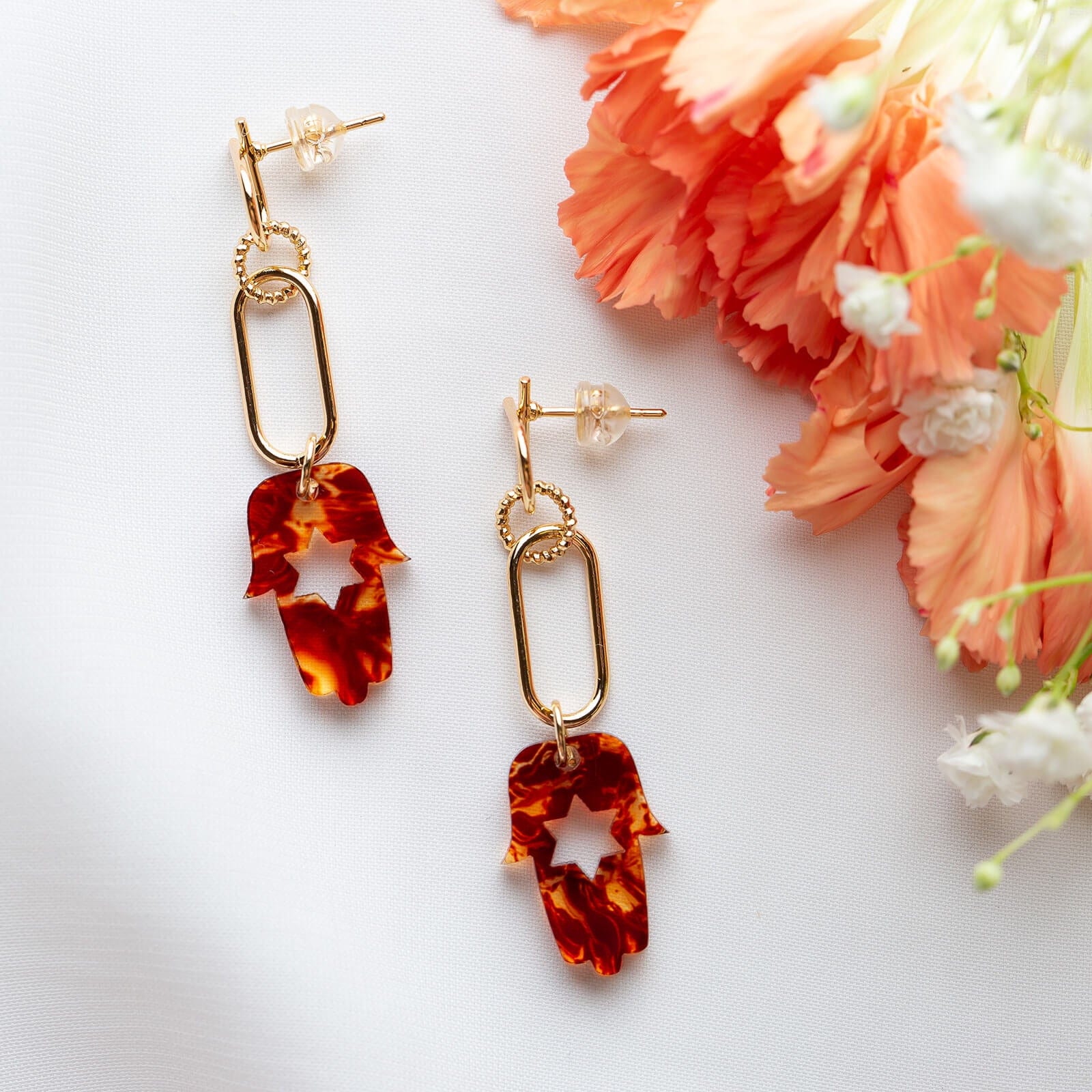 Tortoise and Gold Paper Clip Hamsa Earrings、mySite、topwebapps