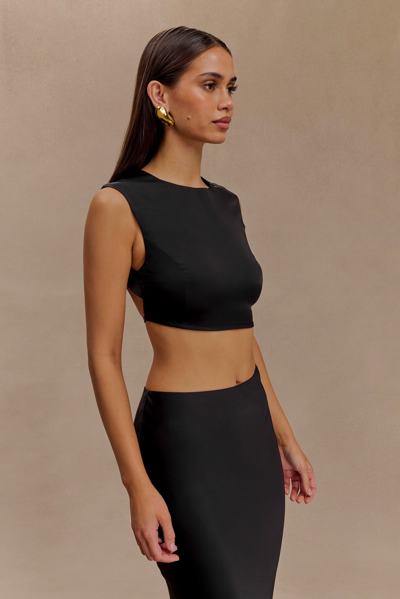 Viviana Satin Sleeveless Crop Top - Black、mySite、solidvoid