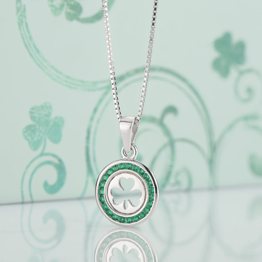  Sterling Silver Kids Green Cz Shamrock Pendant