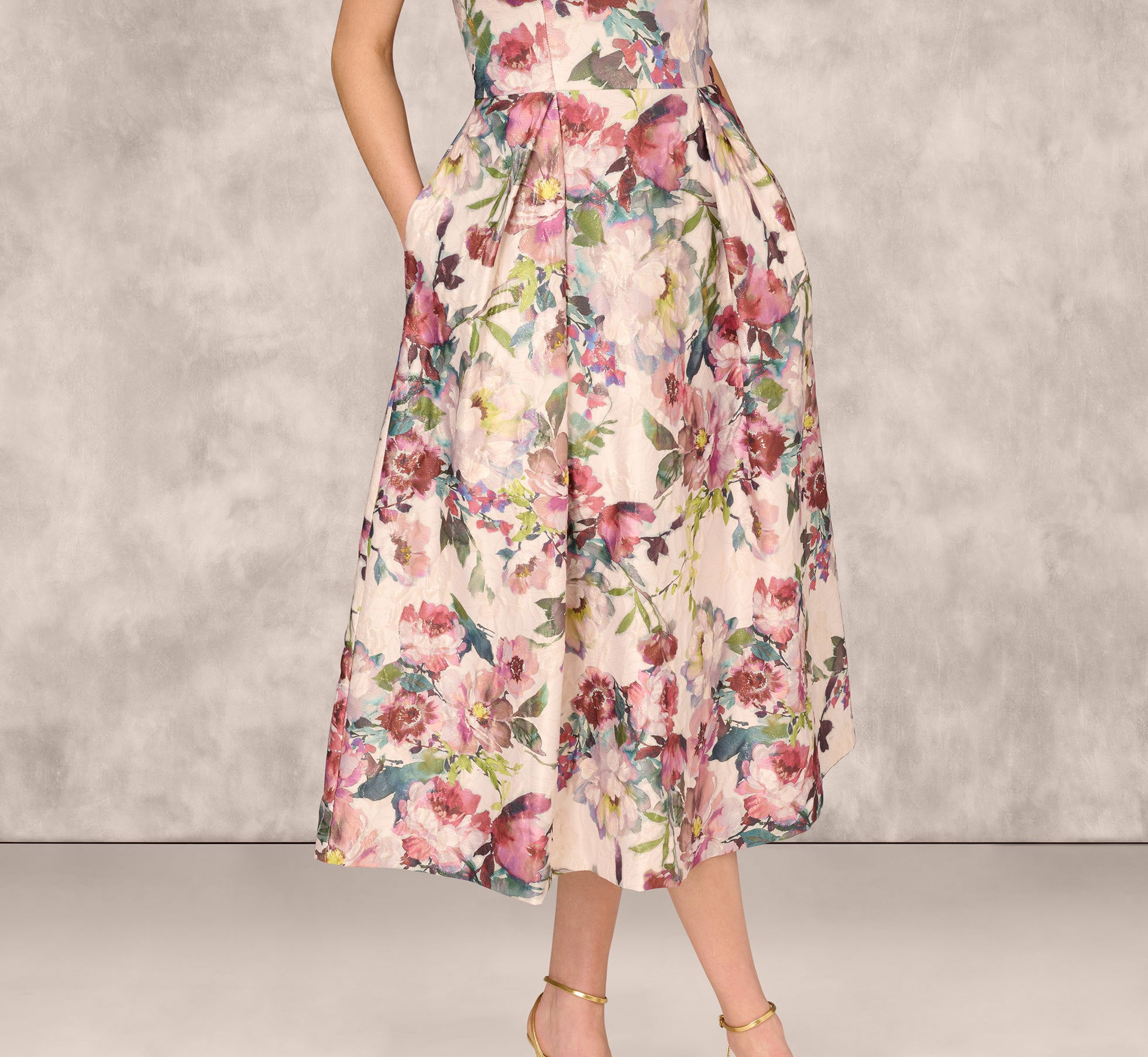 Strapless Floral Jacquard Midi Dress In Pink Multi、mySite、solidvoid