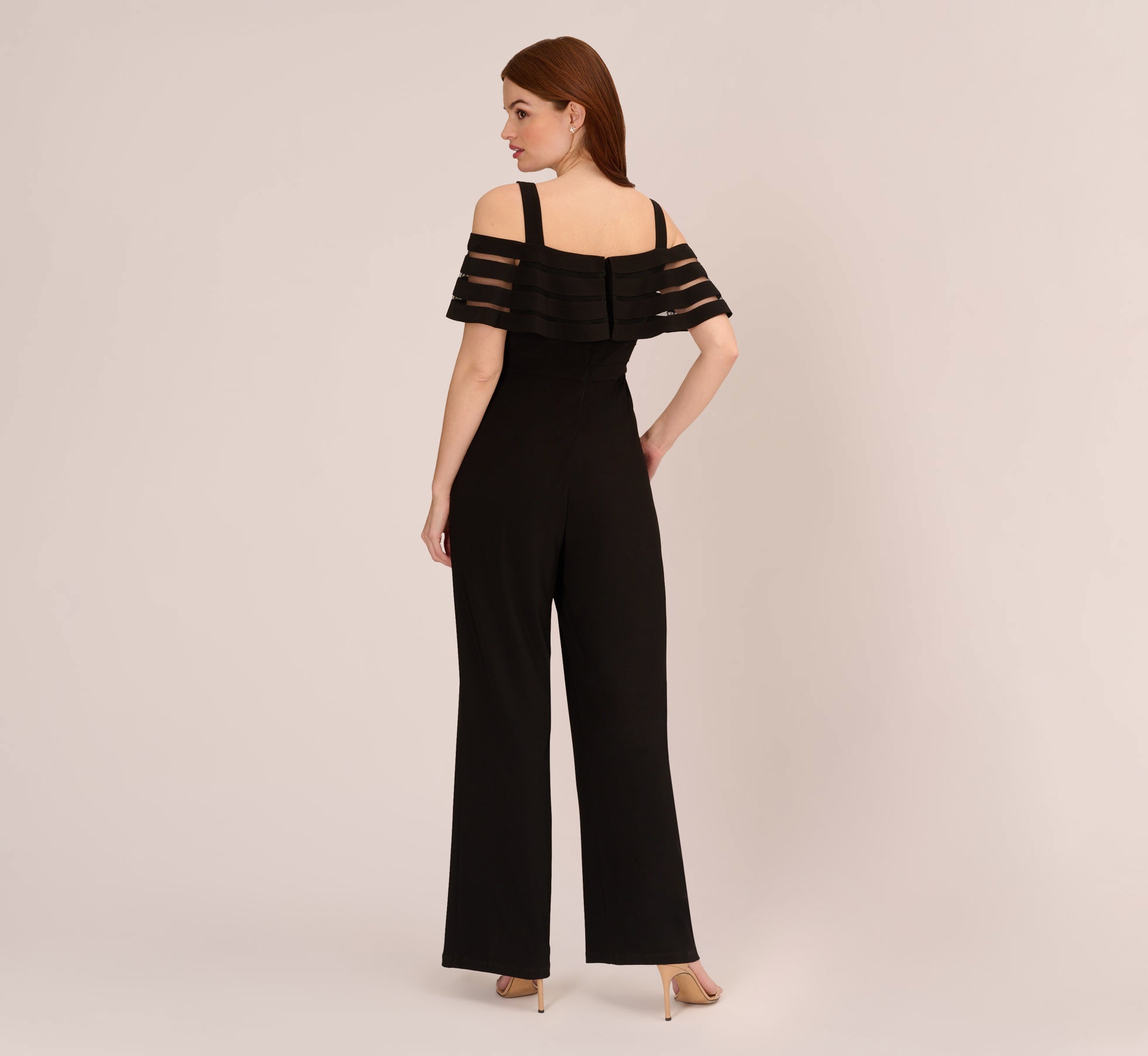 Jersey Banded Ruffled Jumpsuit With Cold Shoulder In Black、mySite、solidvoid