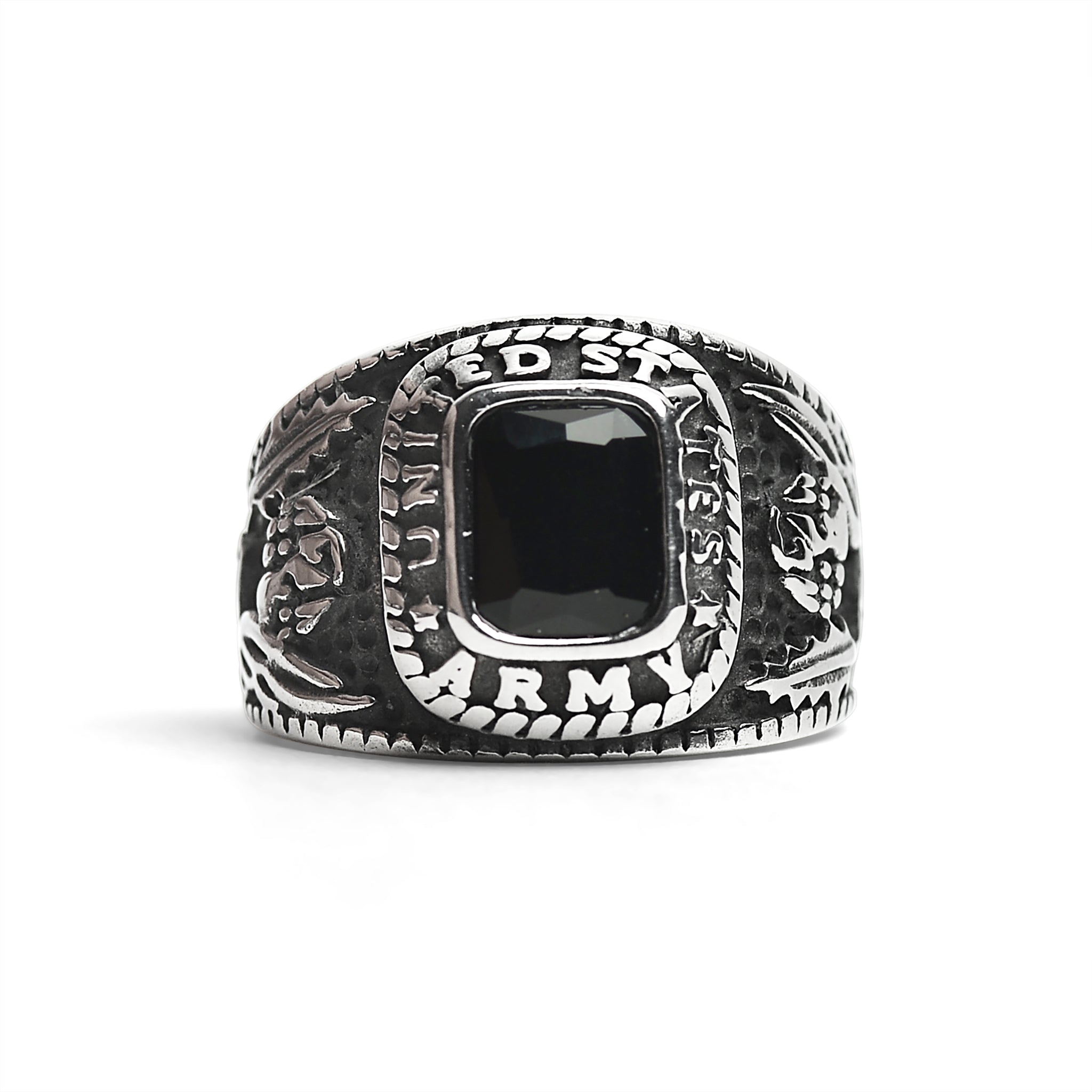 Stainless Steel United States Army Military Men's Ring with Black Stone / MCR3069、mySite、dreamappss
