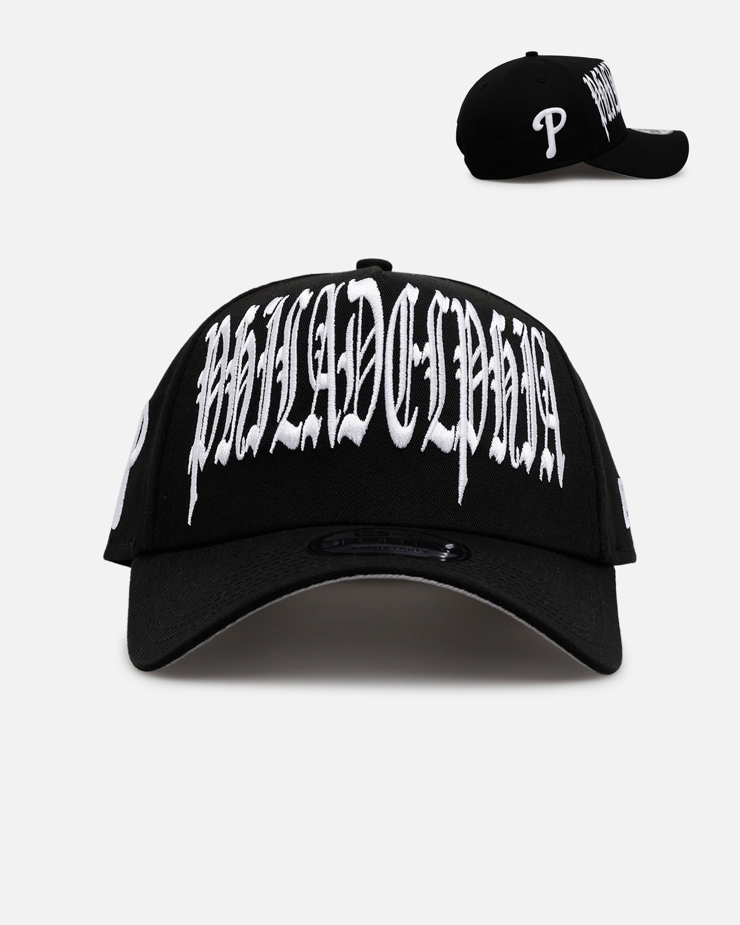 New Era Philadelphia Phillies 'Oversized Gothic Script Crown' 9FORTY A-Frame Snapback Black/White、mySite、zt4zffjzw