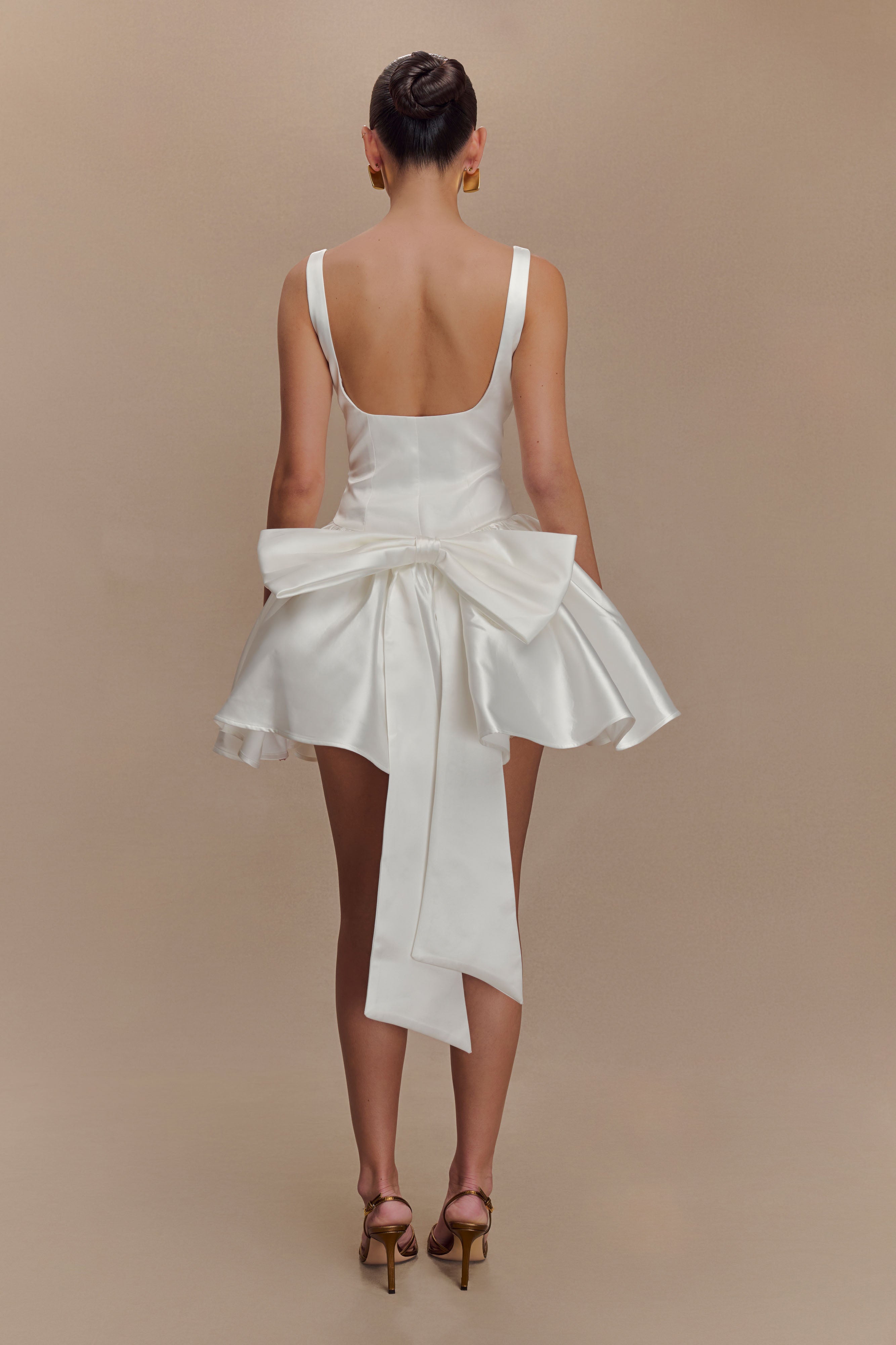 Felicia Satin Mini Dress With Bow - White、mySite、solidvoid