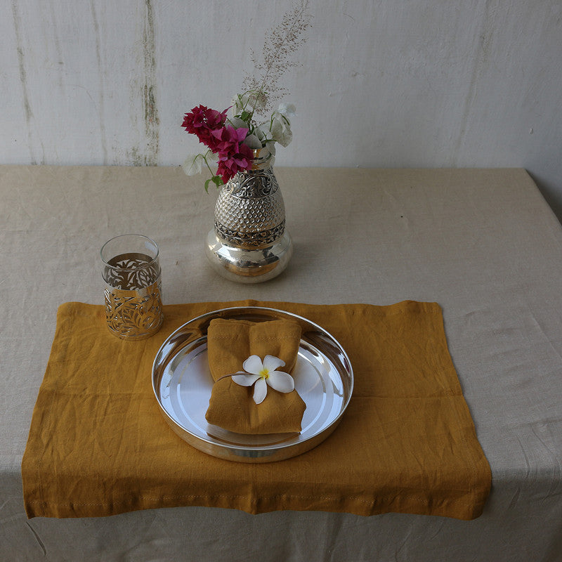 Pure Linen Table Mats | Set of 4 | Golden Yellow、mySite、camillekostekn