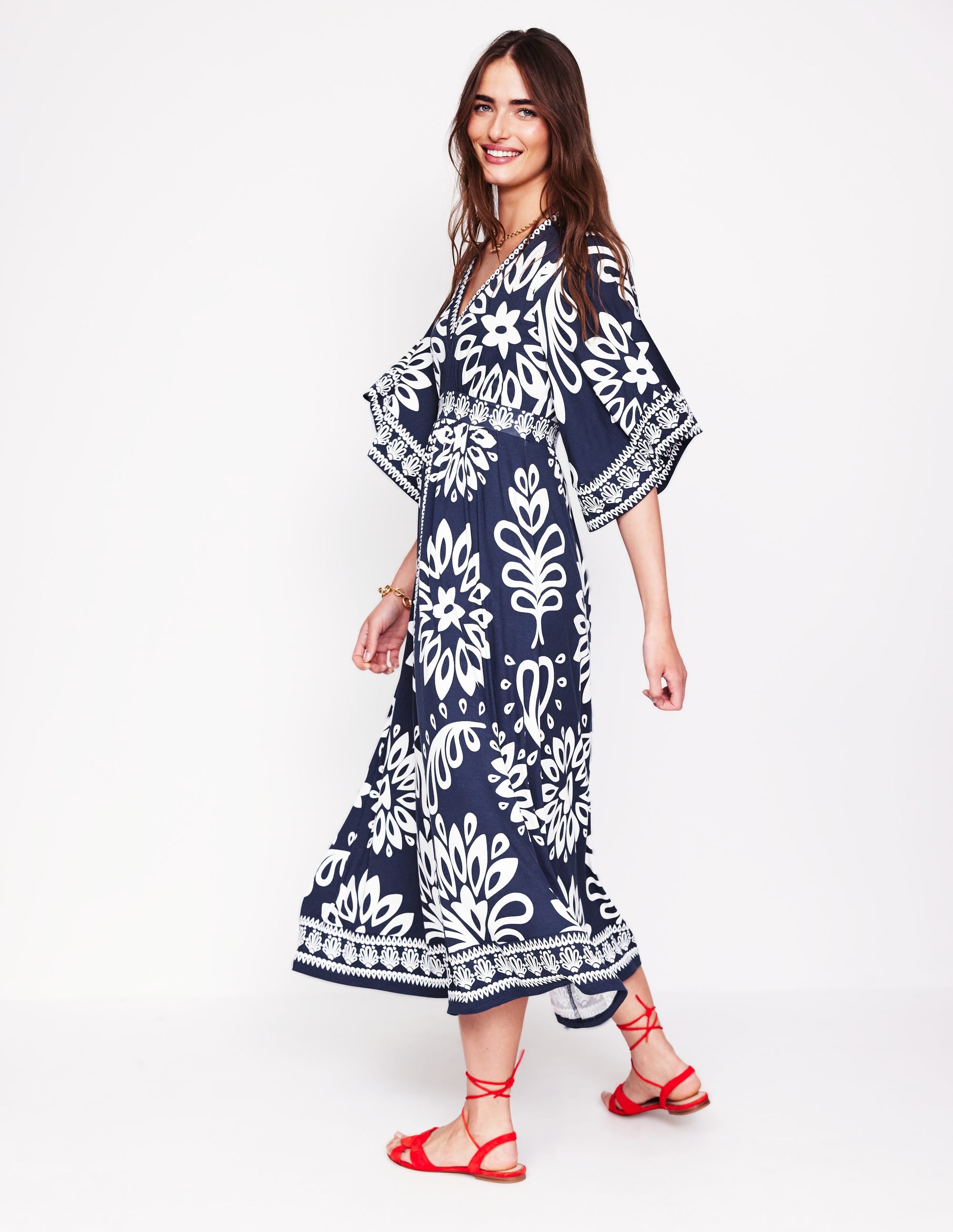  Maya Kimono Jersey Maxi Dress-French Navy, Palm Foliage、mySite、ashleygrahame