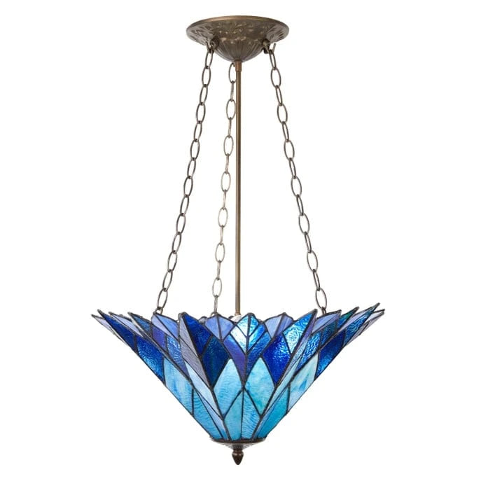 Azura Brilliant Blue Tiffany Style Shade Pendant 3 Bulb Light-Stunning!、mySite、g9winljtr