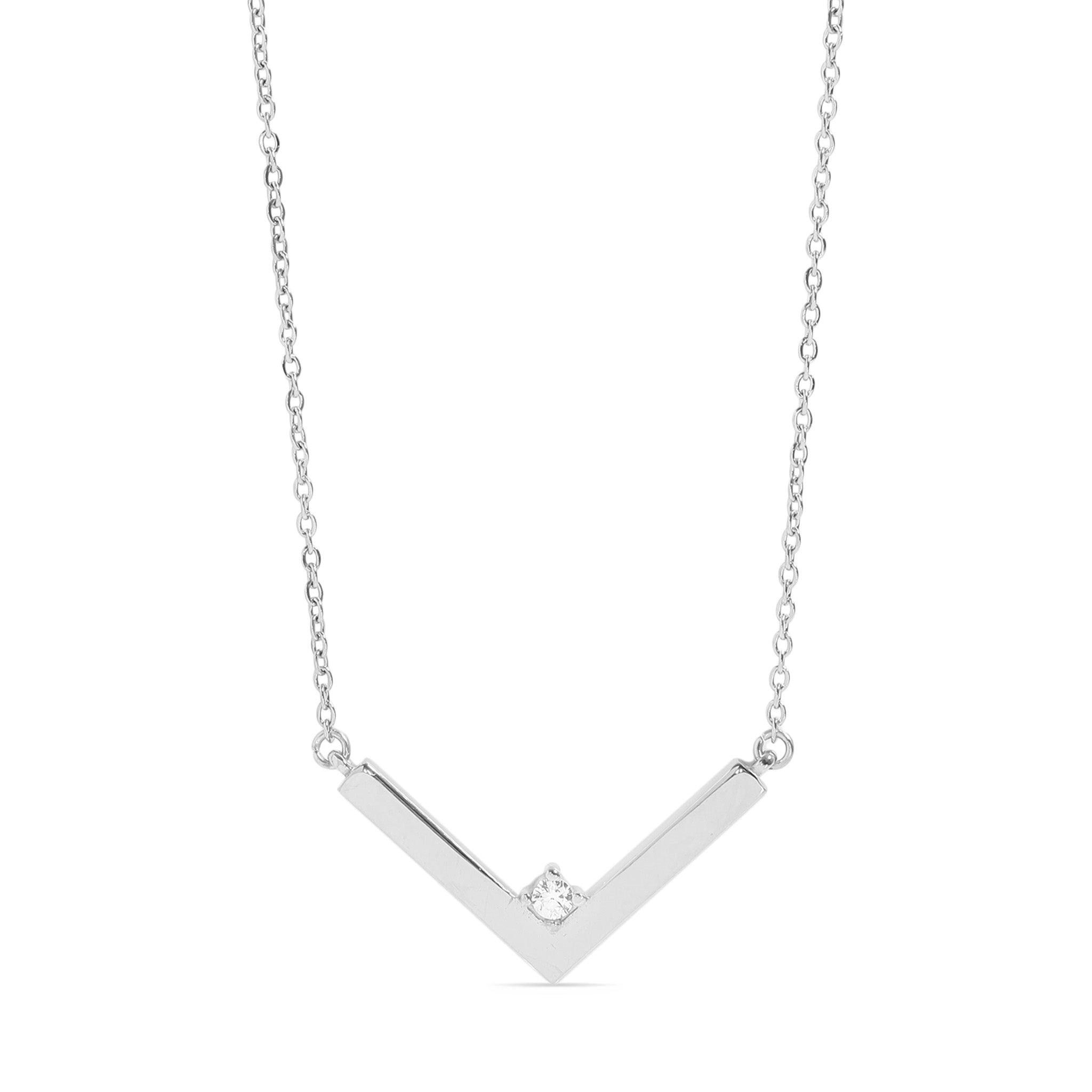18K PVD Stainless Steel CZ V-Shaped Blank Pendant Necklace / SBB0292、mySite、dreamappss