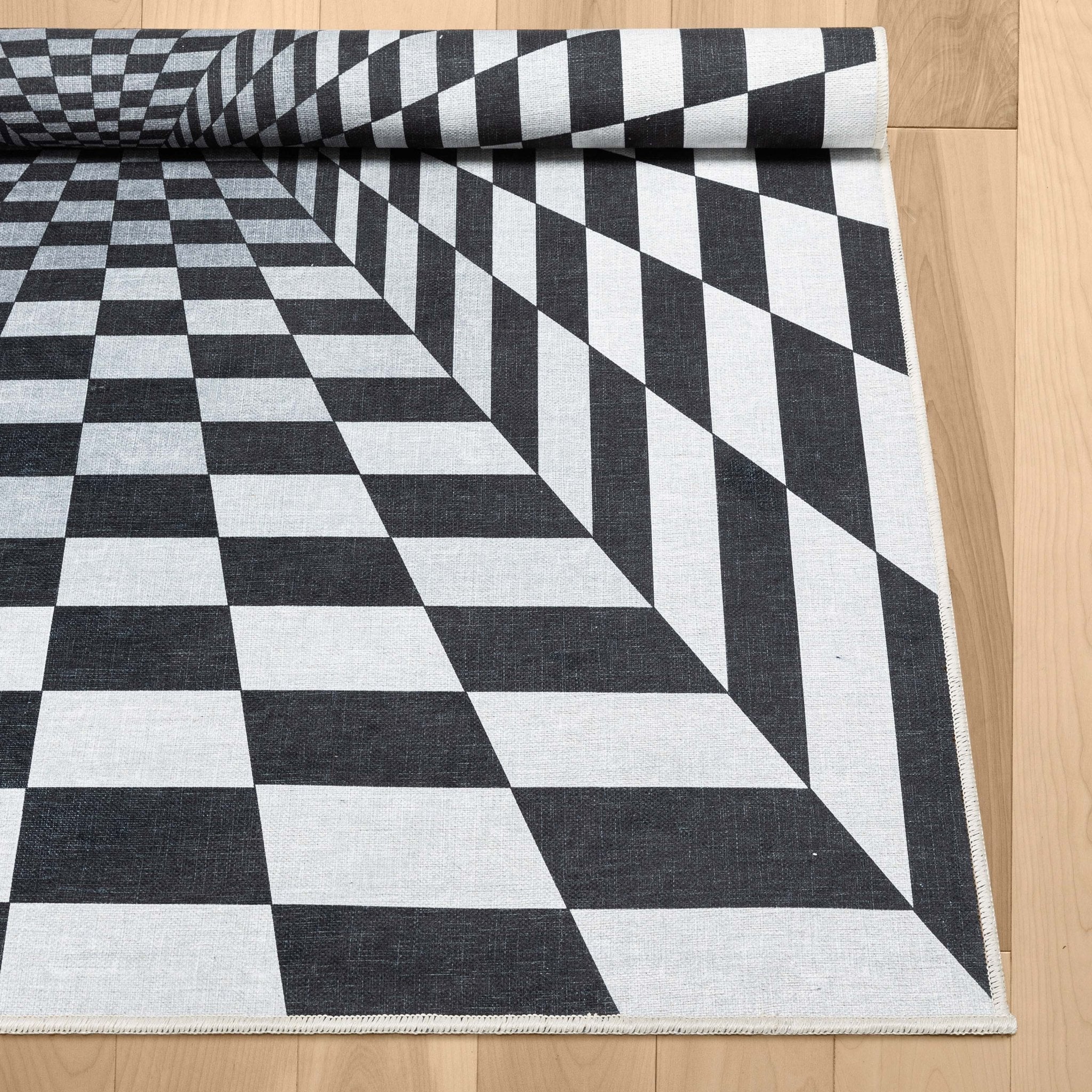 Warp Bottomless Hole 3D Geometric Black Ivory Area Flat-Weave Rug、mySite、gigharbornorthrealestate