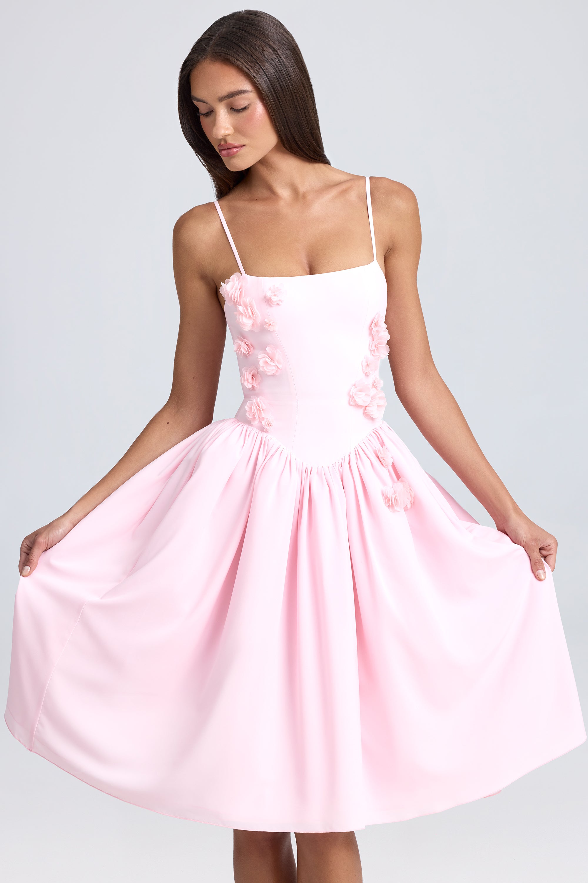 Floral-Appliqué Midi Dress in Blush、mySite、solidvoid