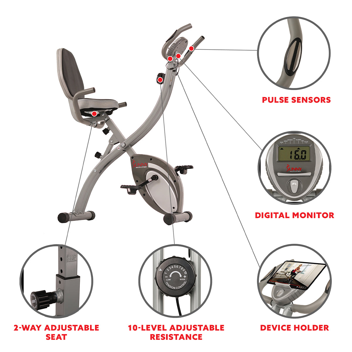  Upright Folding Magnetic Semi Recumbent Bike, Comfort XL w/ High Weight Capacity and Pulse Rate、mySite、ghnorth