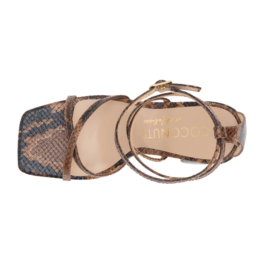 Abba Snake Print Block Heel Strappy Sandals、mySite、gtrtttuynbv