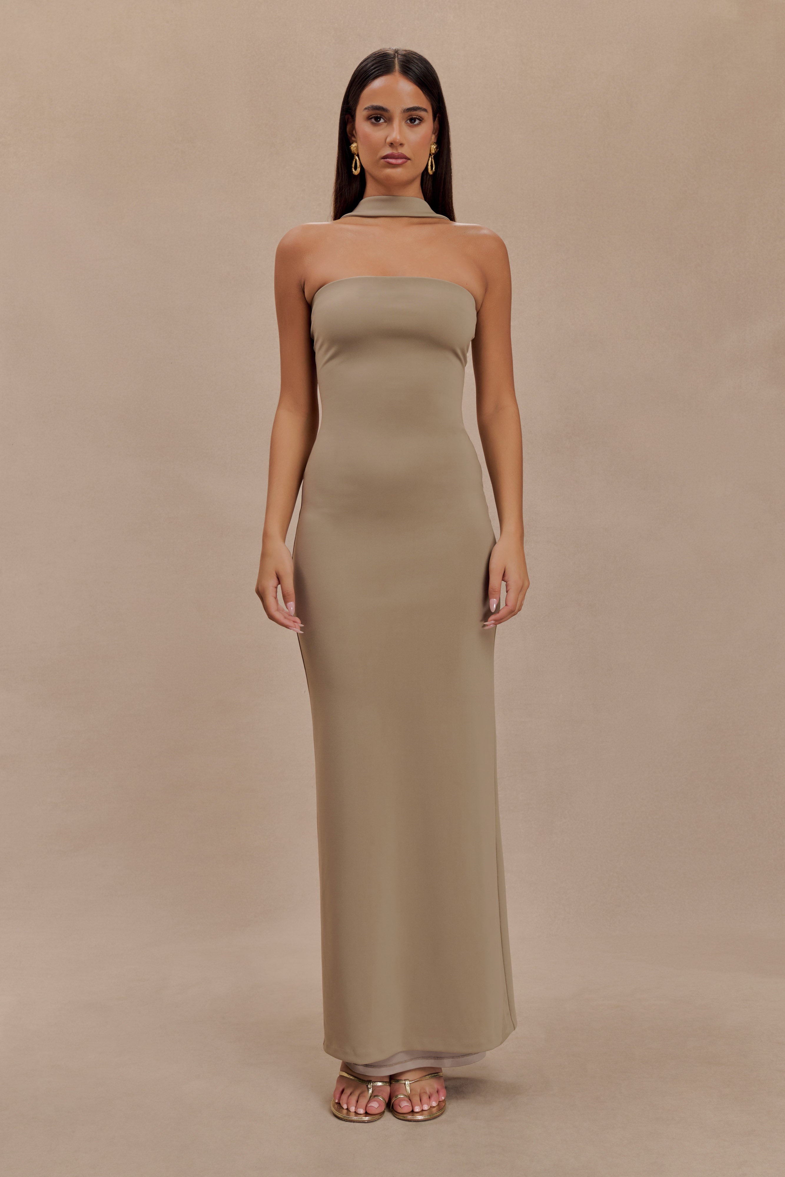 Velma Halter Collar Maxi Dress - Mushroom、mySite、solidvoid