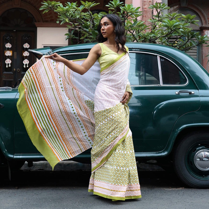 Cotton Saree | Hand Block Print | Green、mySite、camillekostekn