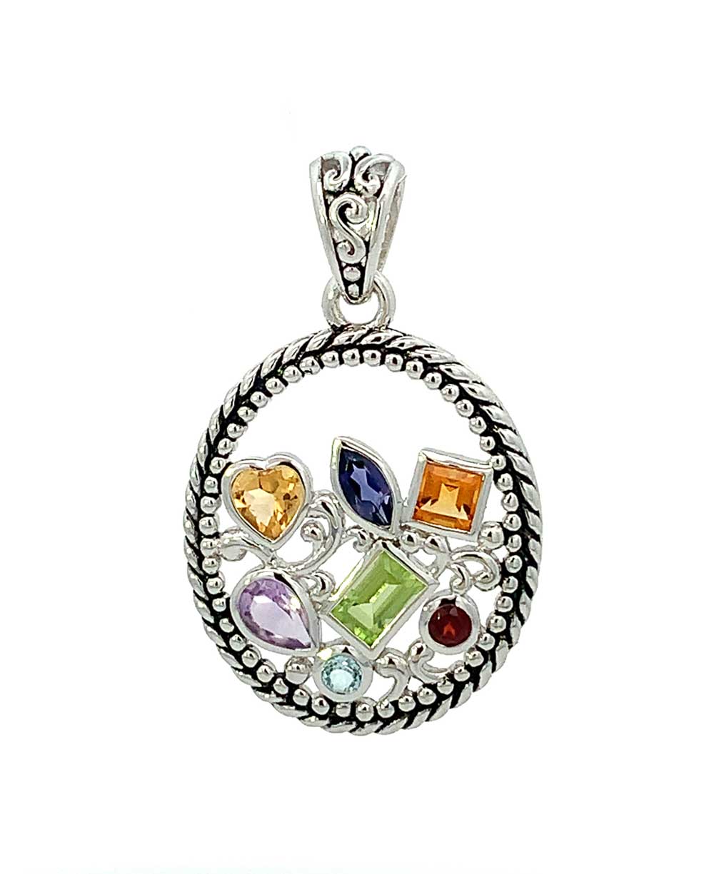 Sterling Silver Mixed Geometry Oval Chakra Rainbow Pendant、mySite、topwebapps