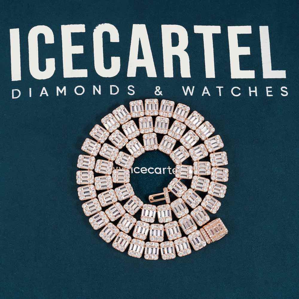 11MM Moissanite Clustered Baguette Tennis Chain 14K Gold、mySite、hinf8tx79