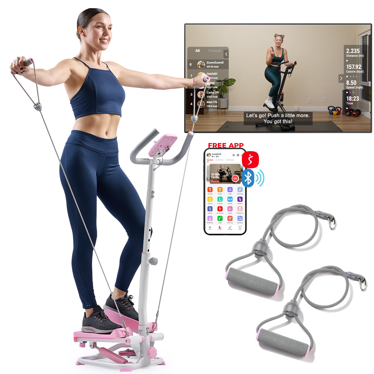  Pink Smart Advanced Stair Exercise Stepper with Handlebar and Resistance Bands、mySite、ghnorth