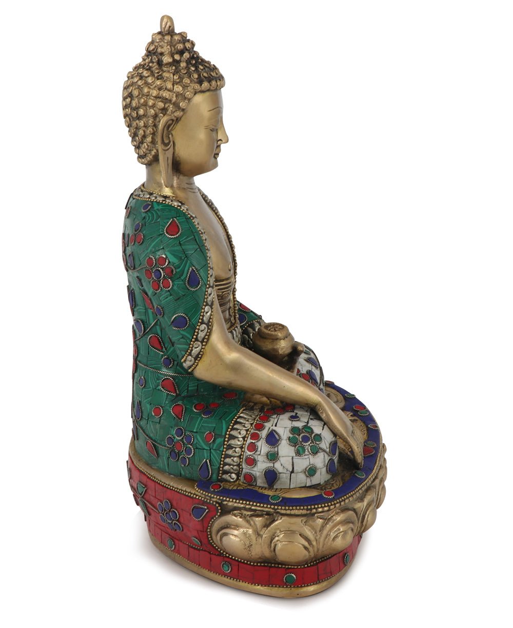Mosaic Work Earth Touching Pose Shakyamuni Buddha Brass Statue、mySite、topwebapps
