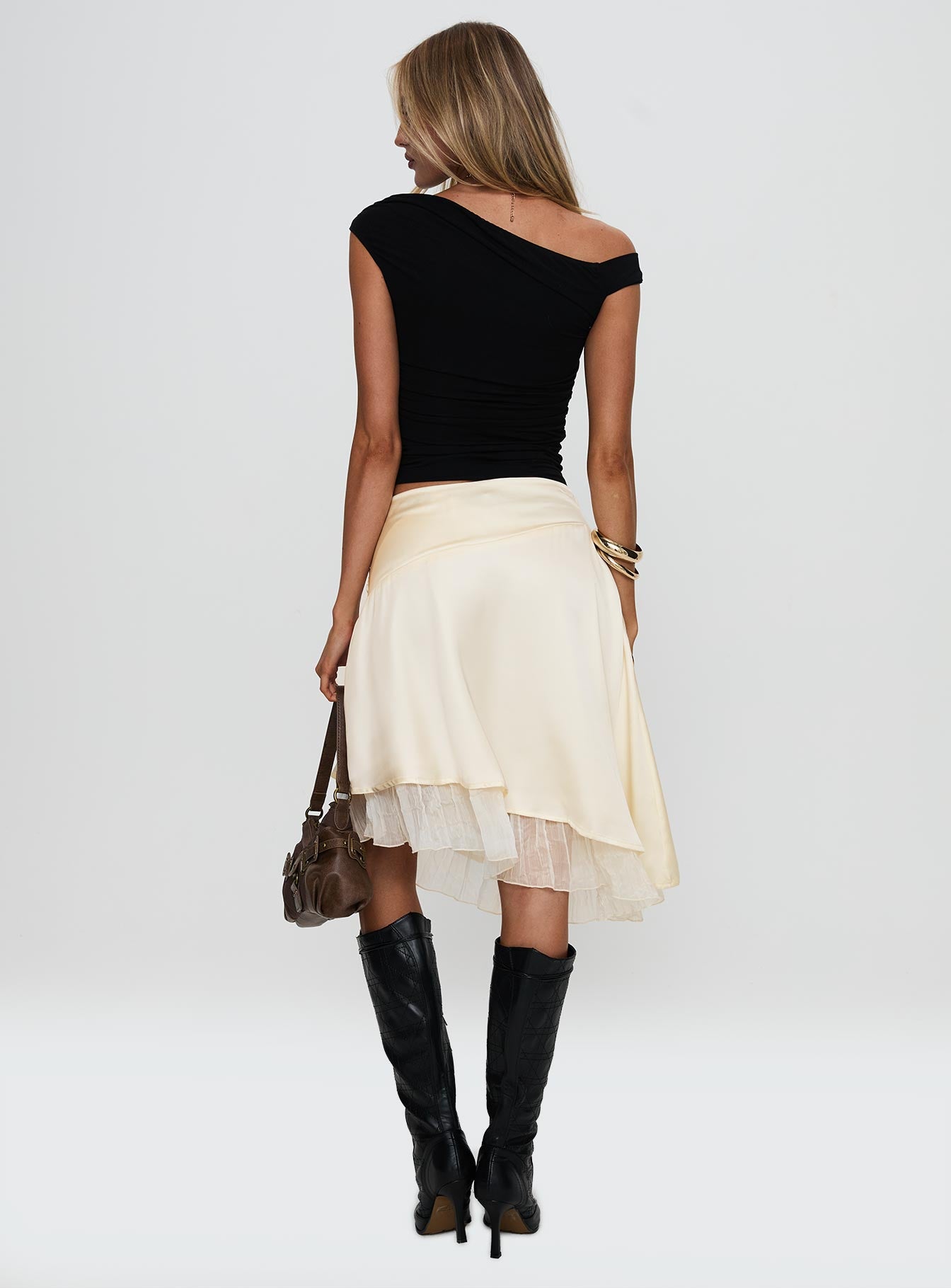 Rosemead Satin Midi Skirt Cream、mySite、solidvoid