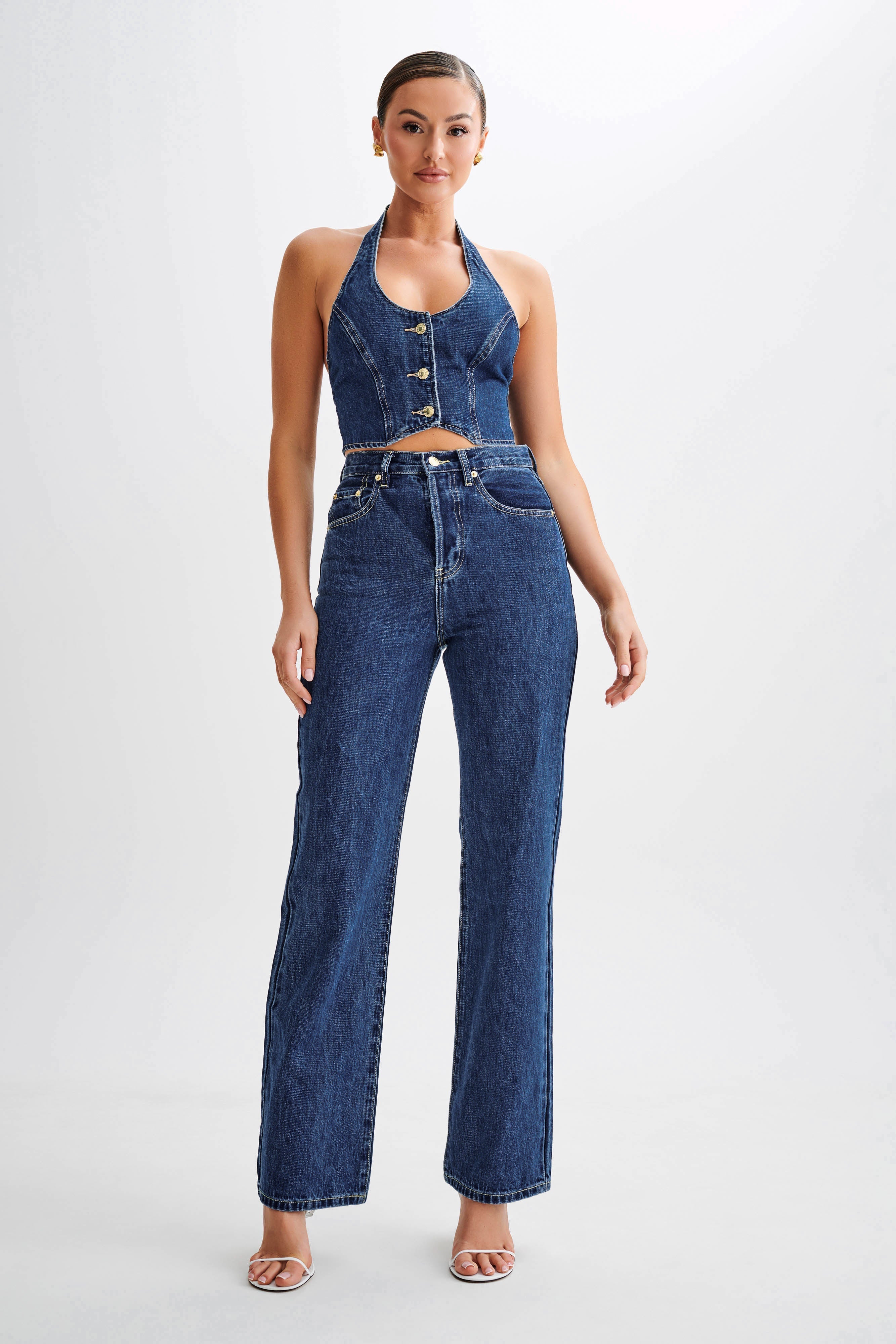 Janine High Waisted Straight Leg Jeans - Dark Blue、mySite、solidvoid