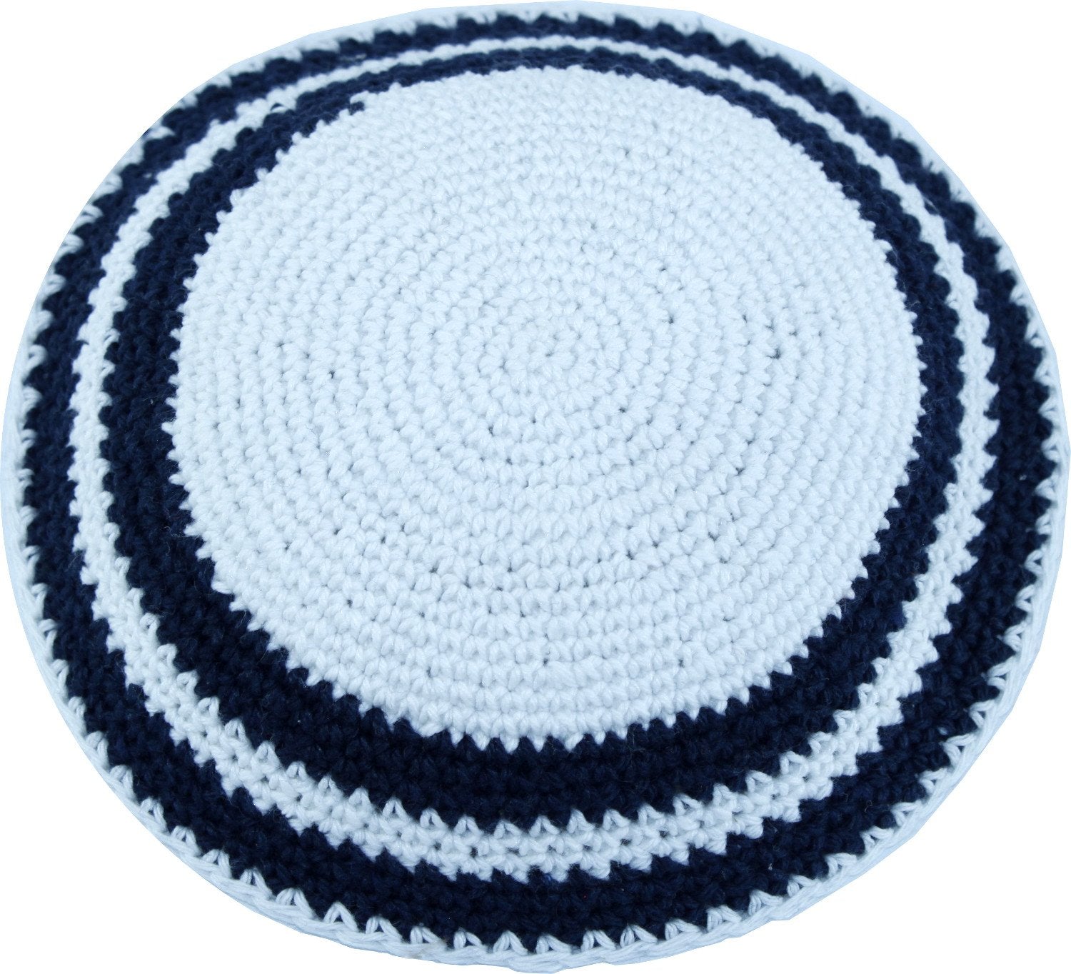 Holy Land Market White/Dark Blue, 17cm DMC 100% Knitted Cotton Kippah Torah Chabad Yarmulke、mySite、topwebapps