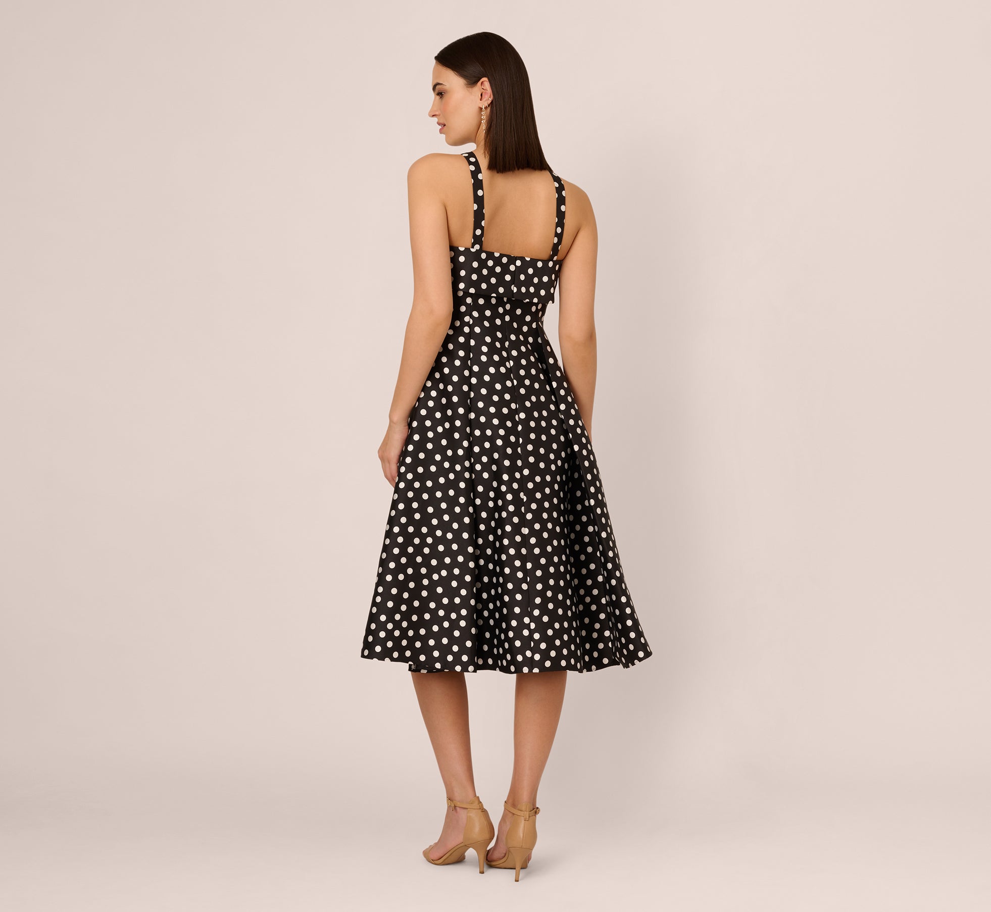 Polka Dot Halter Fit And Flare Midi Dress In Black Ivory、mySite、solidvoid