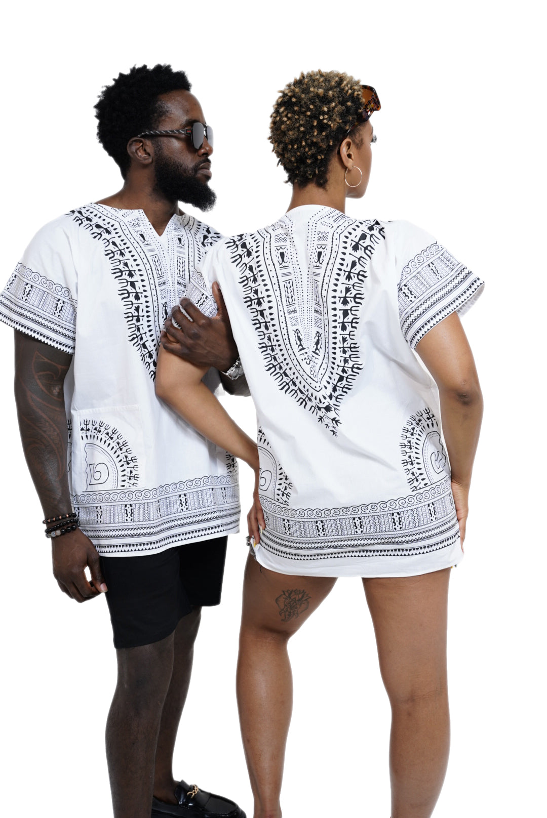 Dupsie's White African Print Unisex Dashiki Shirt Suitable for Festivals, Concerts, Cruises, Outdoor Events -DP3830M、mySite、solidvoid