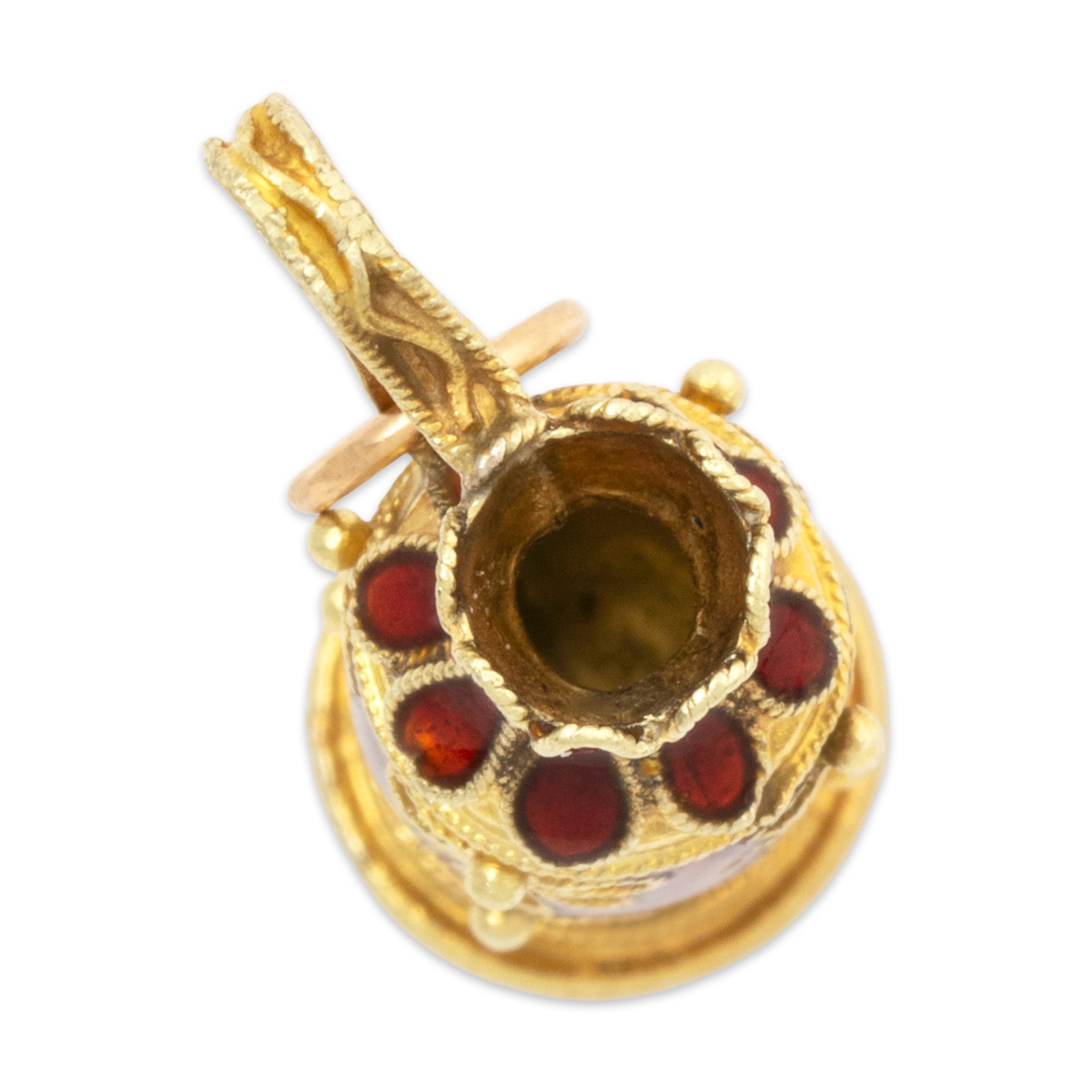 Vintage Large 18k Yellow Gold Red Enamel Figural Detailed Vase Charm / Pendant、mySite、hinf8tx79