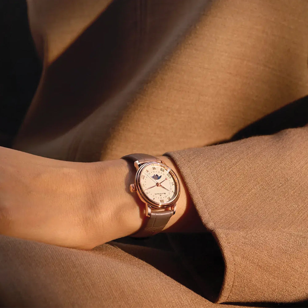 Villeret Calendar Moonphase Red Gold 29.2mm - Opaline on Leather Strap、mySite、botmansion