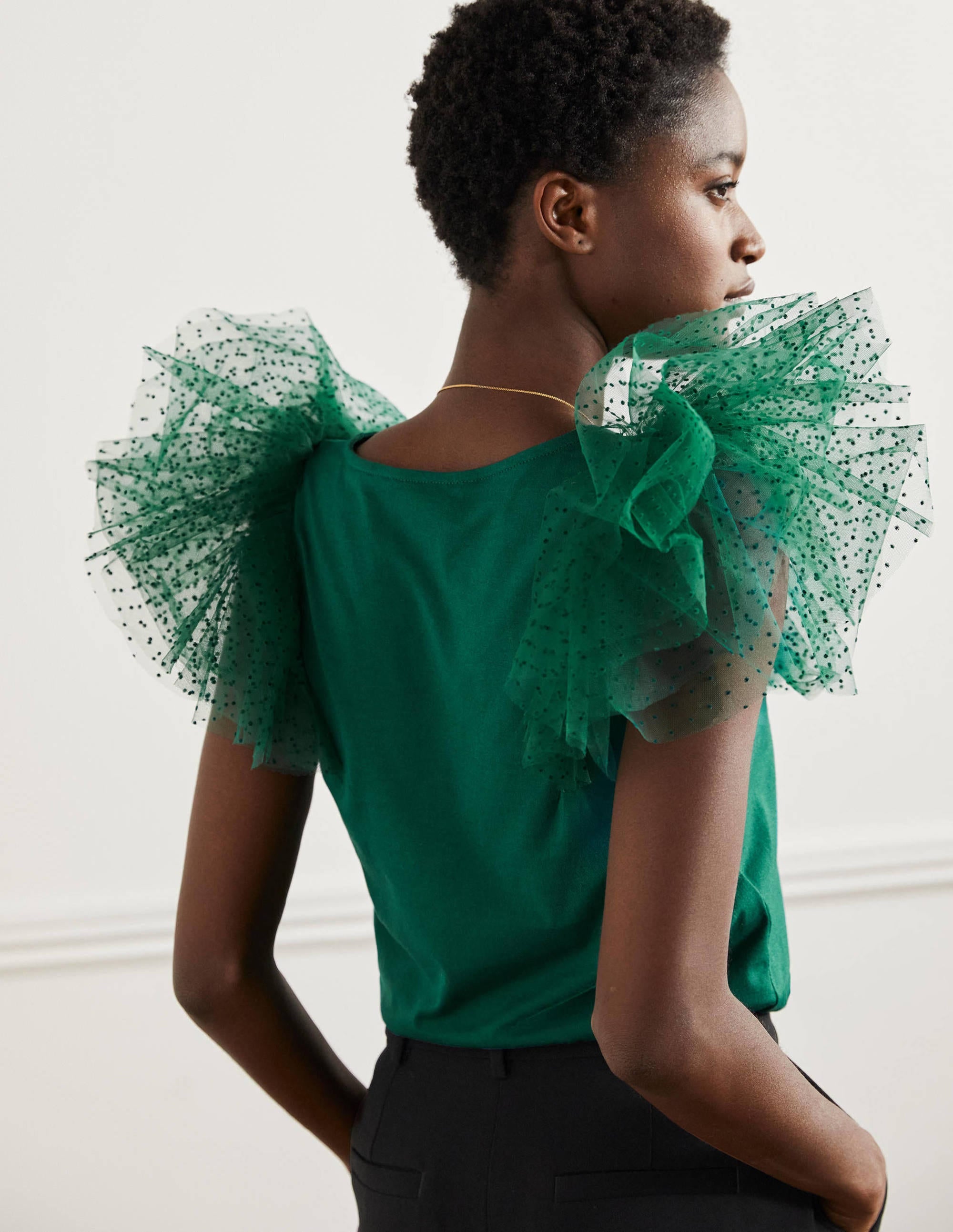  Tulle Shoulder Jersey Top-Deep Forest、mySite、ashleygrahame